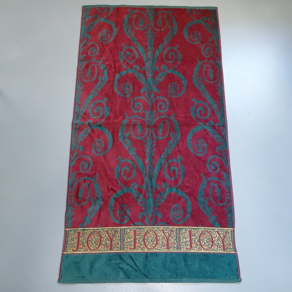 3 NOS Santens Christmas Towel Set JOY Embroidered Bath & Hand Green Gold NEW USA - Picture 3 of 12